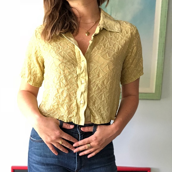 Johnny Was Tops - Johnny Was Button Down Collar Blouse Yellow Small